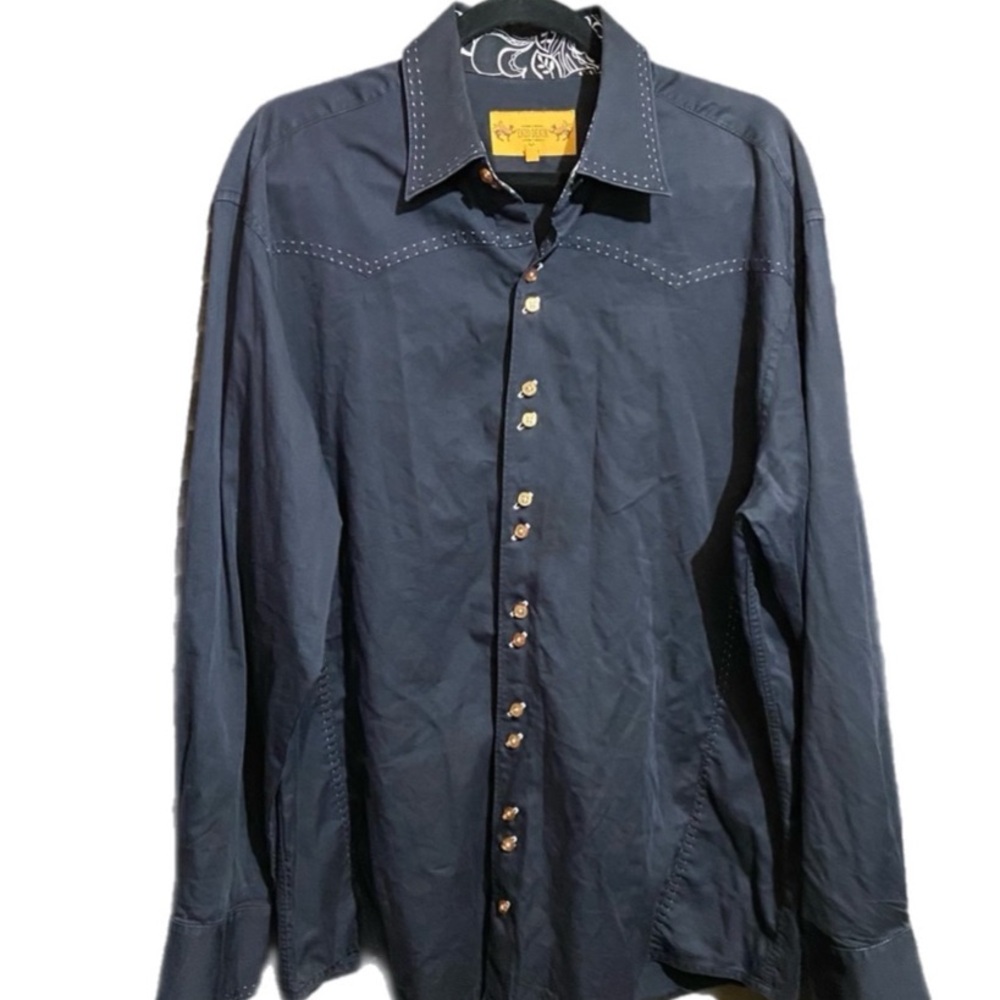 Enzo Denim Black Western Shirt Sz XL Button-Up White Stitching Long Sleeve Rodeo
